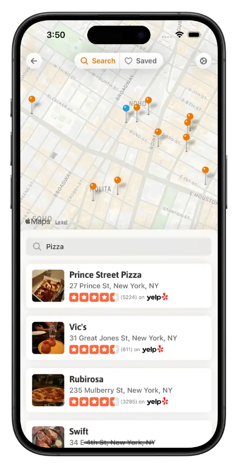 A screenshot of the Tango app showing search results